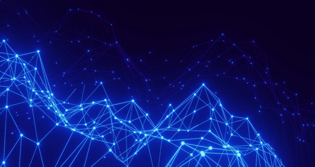 a blue background with lines and dots a blue background with lines and dots